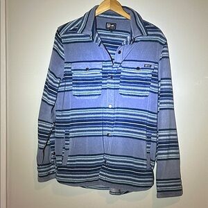 Pelagic Navy and Light Blue Striped FLANNEL FLEECE jacket men’s Large